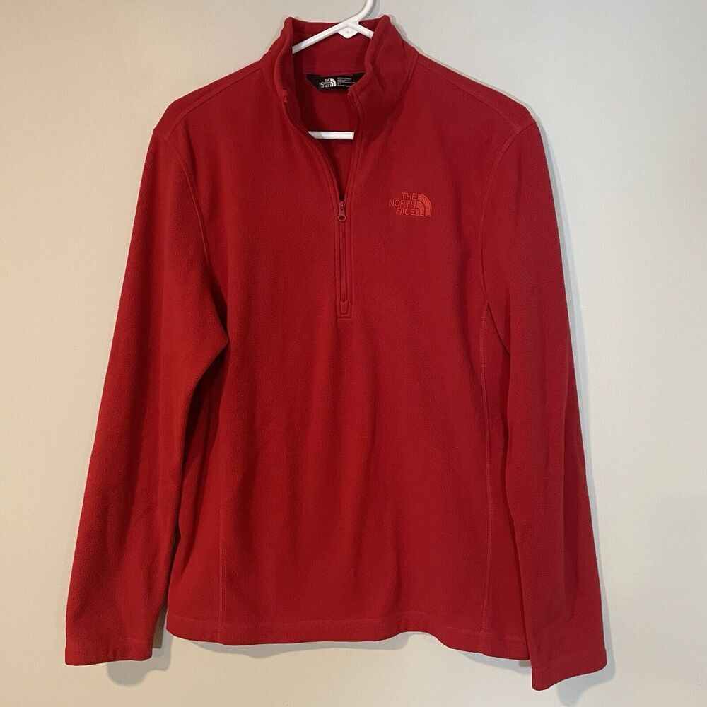 North Face Mens Adult Small Red Logo 1/4 Zip Fleece Pullover Outdoor Gorpcore